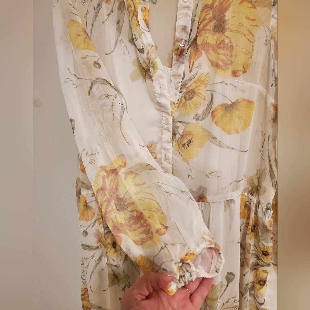 H&M Floral Sheer Dress With Full Length White Slip Dress-Yellow& White Sz.6 - Picture 4 of 7